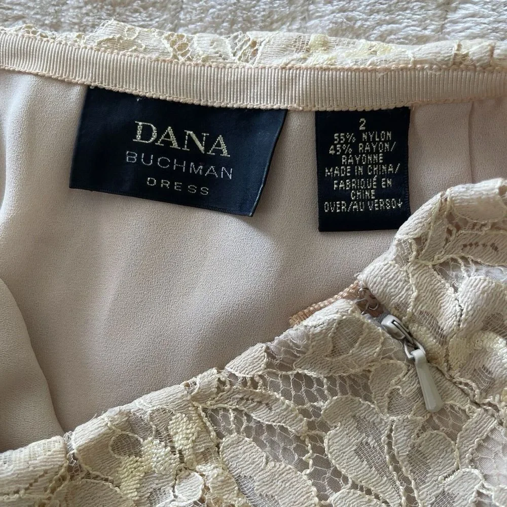 Dana Buchman Lace Midi‎ Skirt Beige Sz 2 Small Coquette Cottagecore